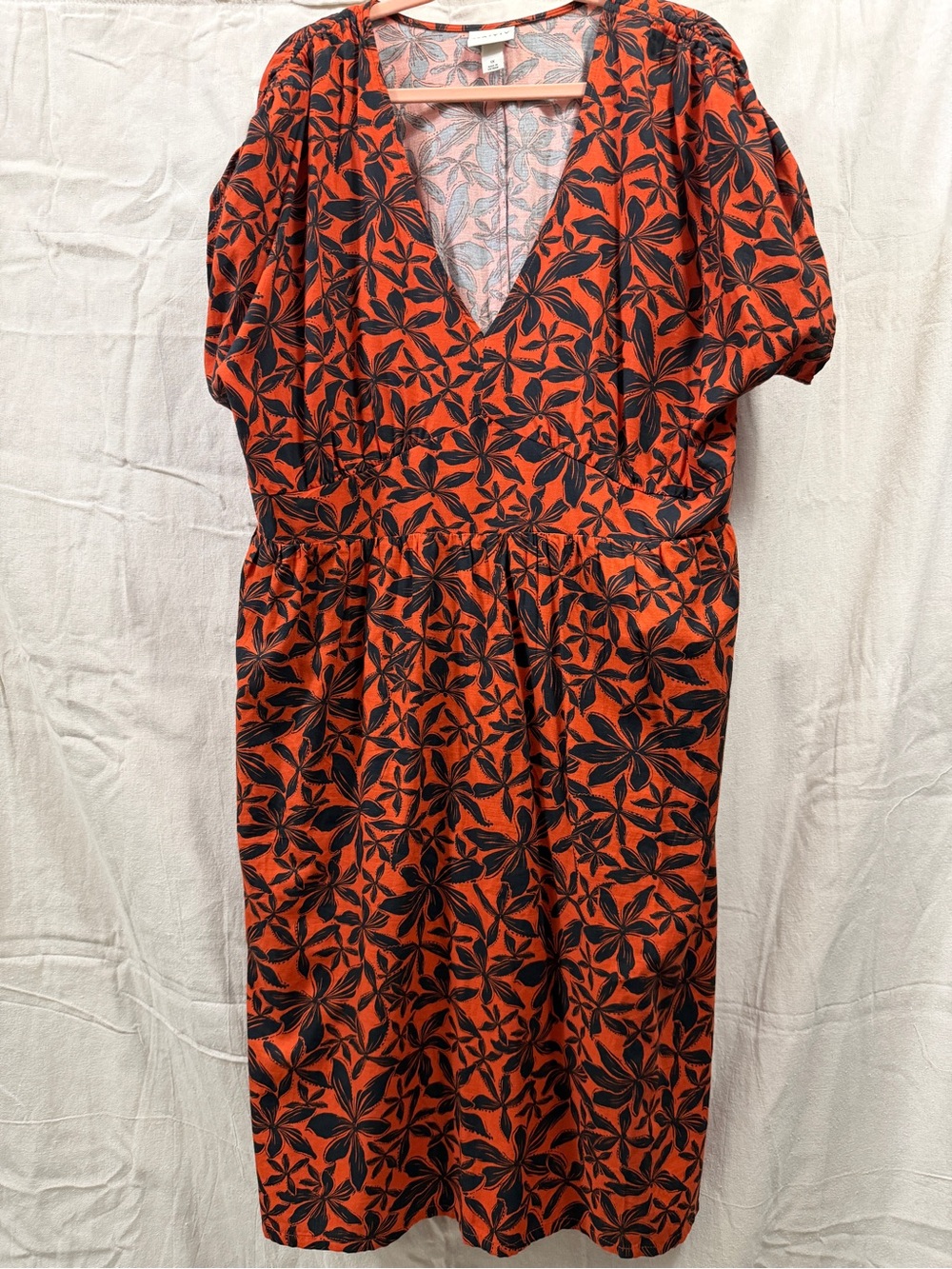 Ava & Viv Orange and Black Floral V-Neck Midi Dress